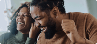 Cover image of a case study card of two people leaning on another and smiling together