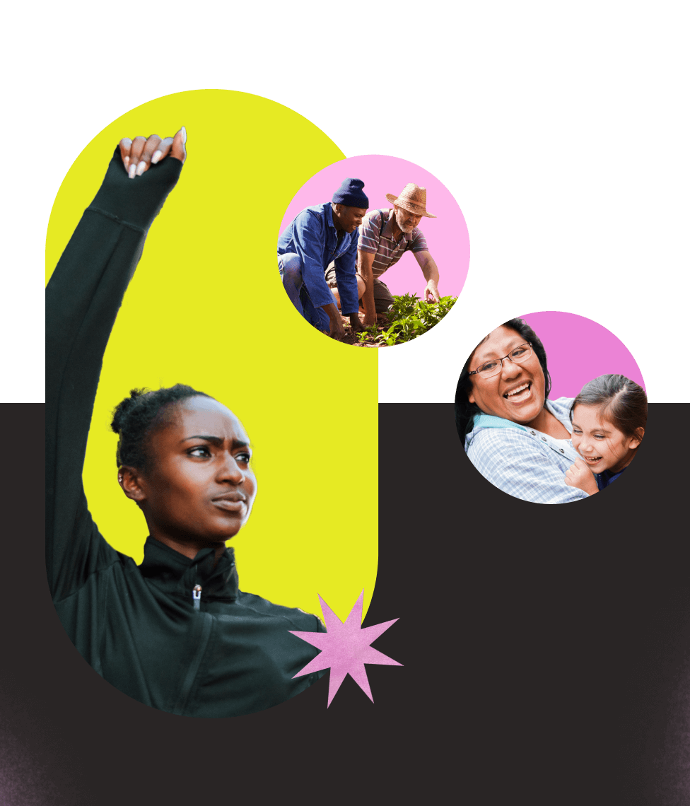 Graphic photographs showcasing community activism and family.