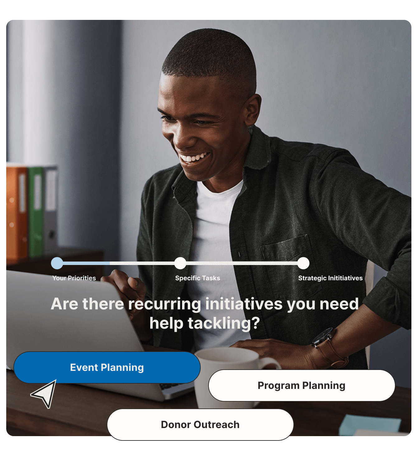 Nonprofit leader working with advisor to assess organizational needs