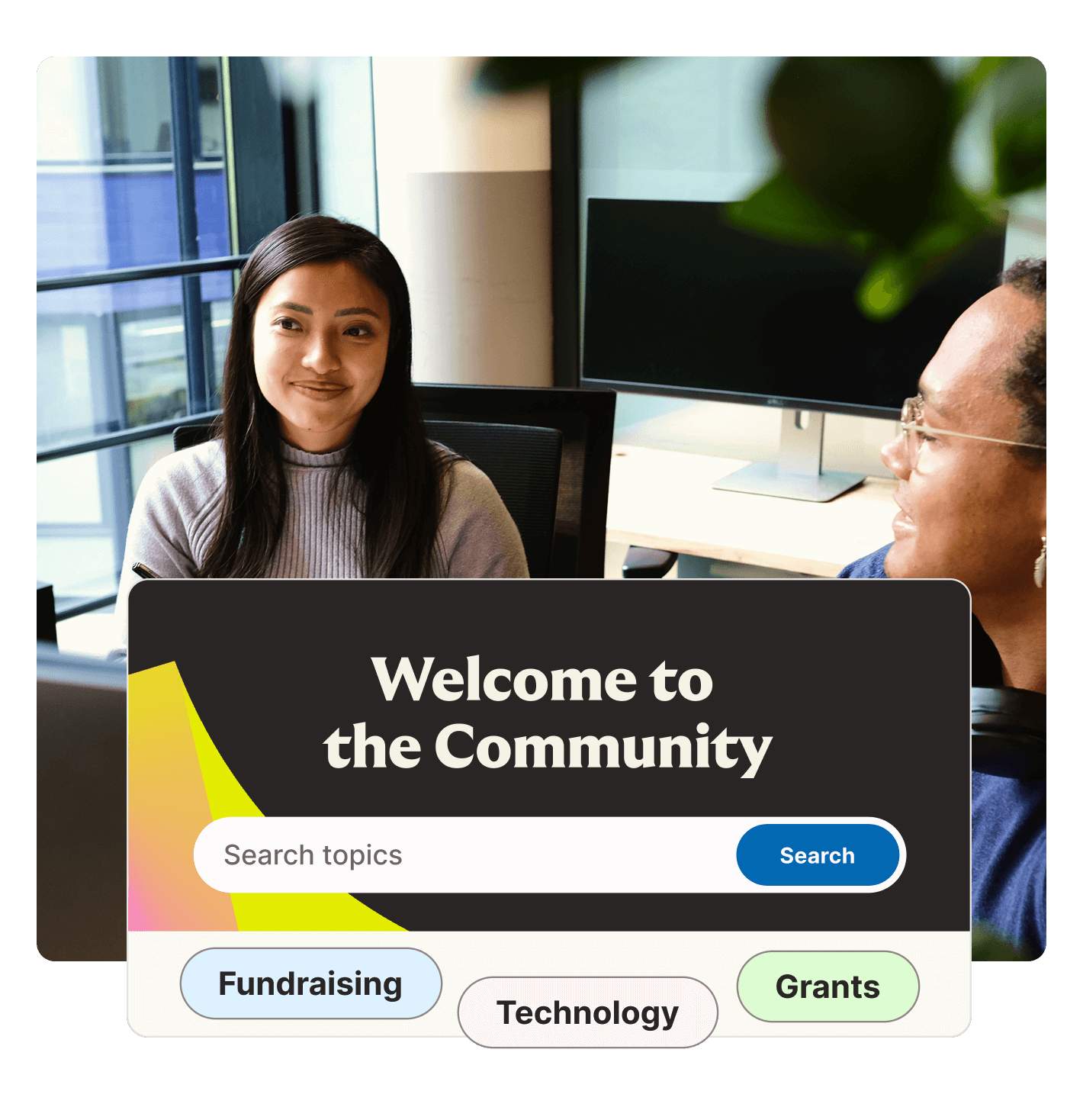 Nonprofit leaders engaging in virtual peer learning to exchange ideas and support