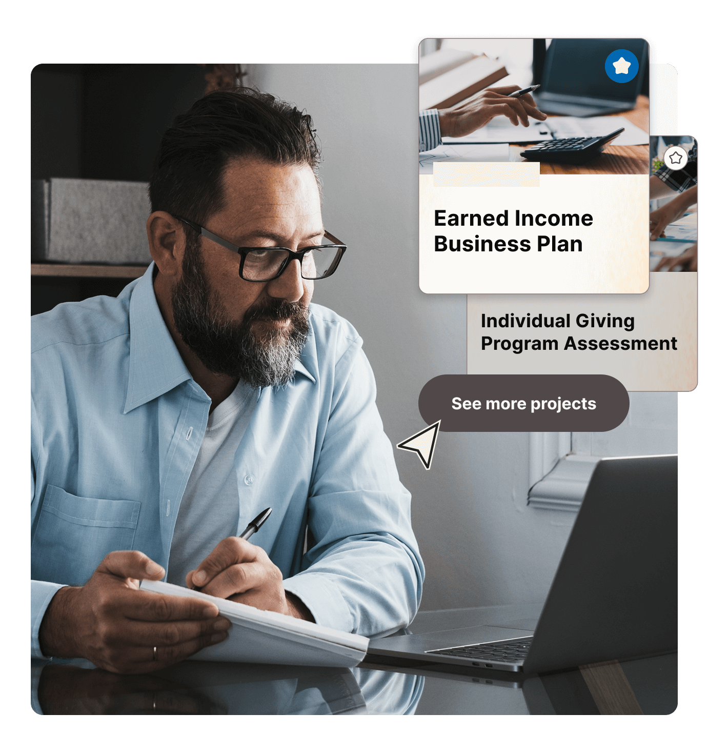 Man browsing fundraising project templates on Catchafire